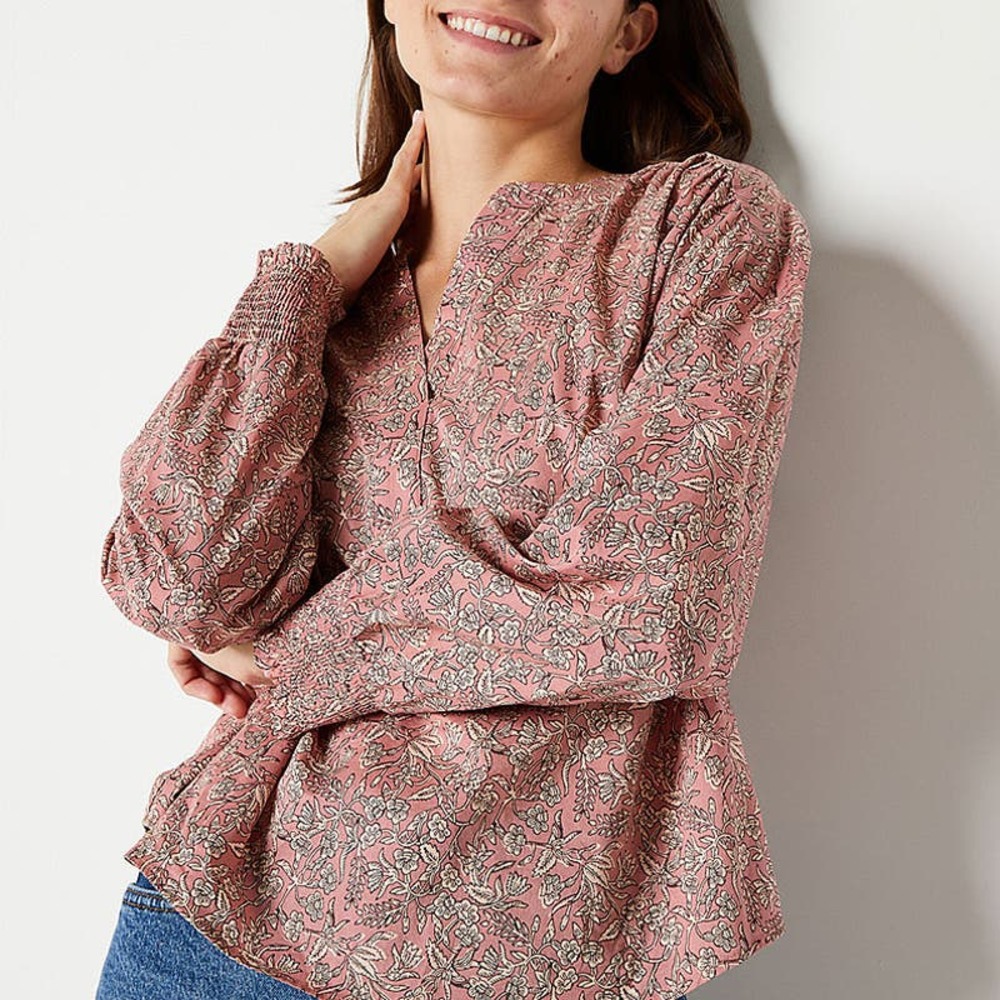 a.n.a Dusty Rose Lightweight Long Sleeve V Neck Blouse Size Large